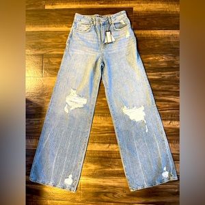 Vintage wash wide leg distressed Jeans